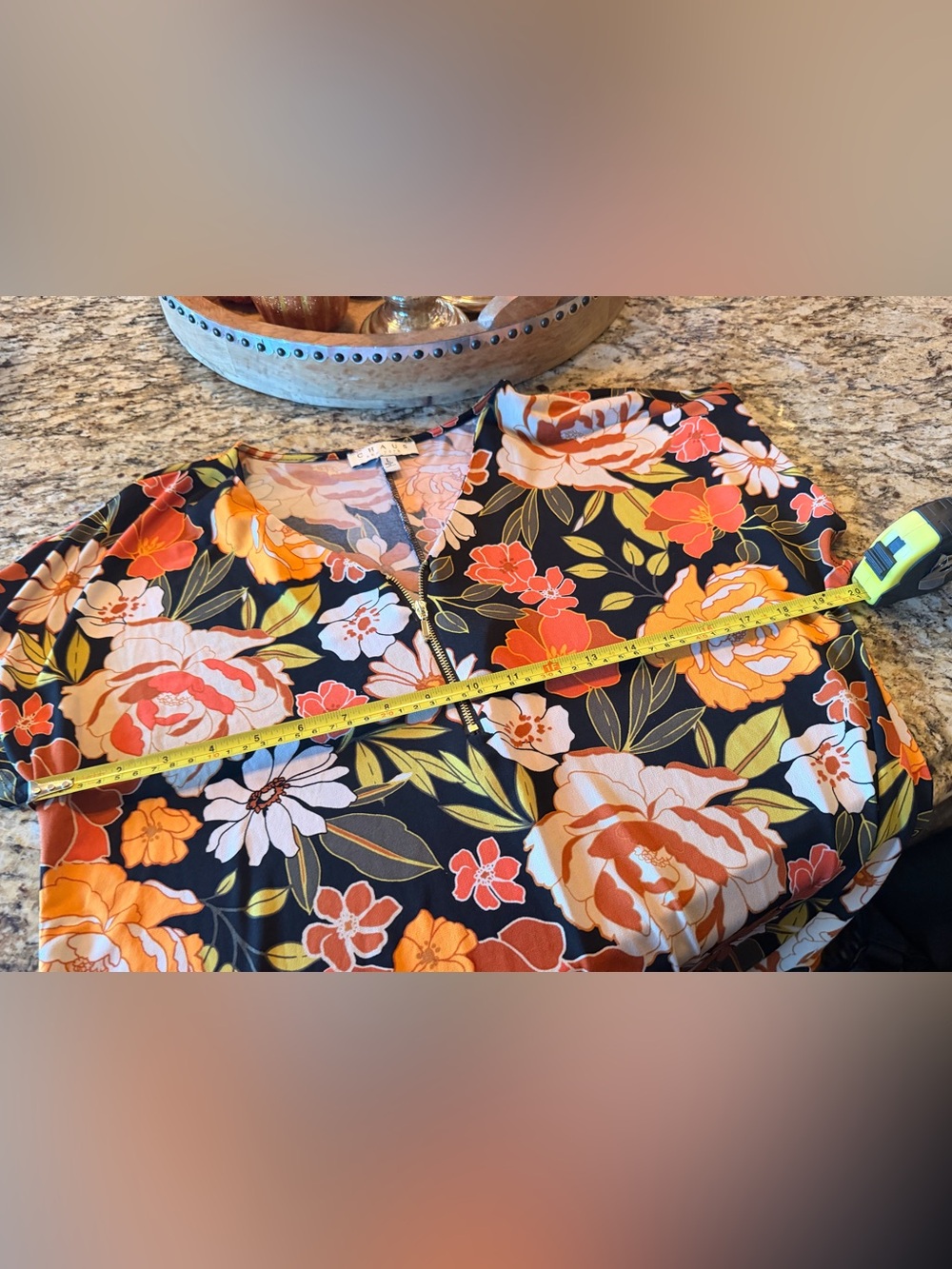 Chaus New York Floral Tie-Hem Short Sleeve Top - Black & Orange - Picture 4 of 4